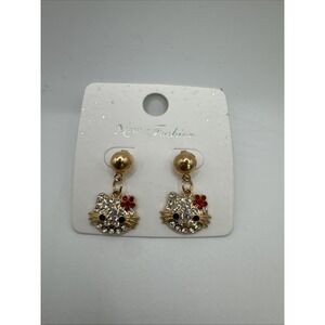 HELLO KITTY Gold-Tone Rhinestone Dangle Earrings NEW